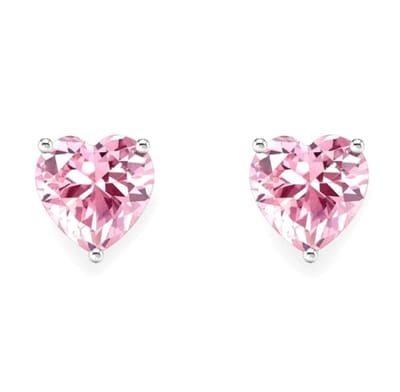 Zilveren oorknopjes dames - roze hartje - zirconia - 6mm - 925 sterling zilver