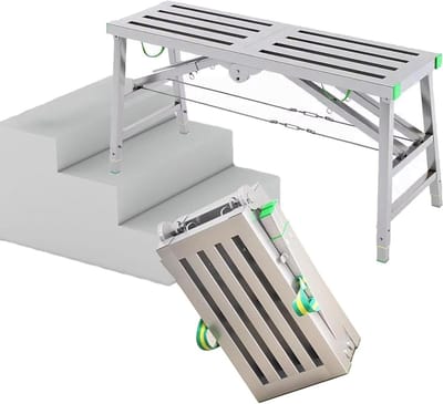 Opvouwbaar Werkplatform - Steiger Kruk - Kluswerk Binnen Buiten - Verstelbare Hoogte - 200x40cm - Zwart