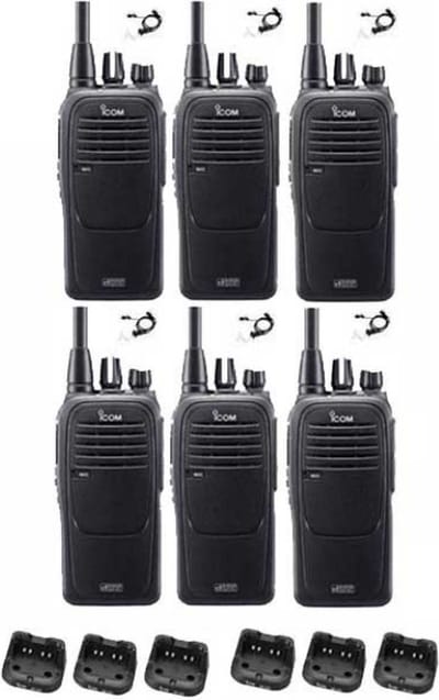 Set van 6 Icom IC-F29DR3 Digitaal portofoons met beveiliging headsets