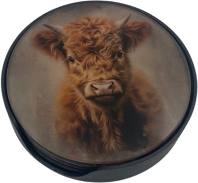 Onderzetters voor glazen set van 4 dieren ram schaap hooglander met houder glas ø 10 cm | G6249048 | Stoer & Sober