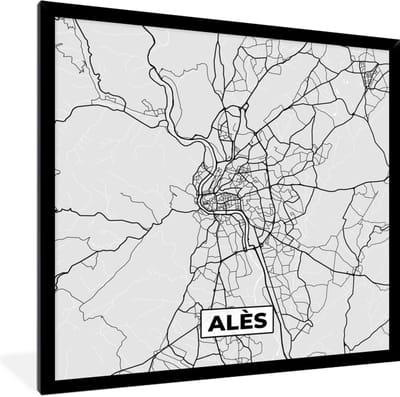 Fotolijst incl. Poster - Kaart – Stadskaart - Alès - Plattegrond – Frankrijk - 40x40 cm - Posterlijst