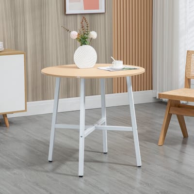 MODFU Ronde Eettafel - Stevig Metalen Onderstel - Industriële Stijl - Multiplex - Naturel - Ø80 X 76 Cm