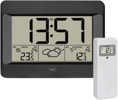 Weerstation Draasloos Binnen/Buiten - Weerstation - Zwart - Weersvoorspelling met symbolen - Digitale klok met zender - Voor Thuisgebruik