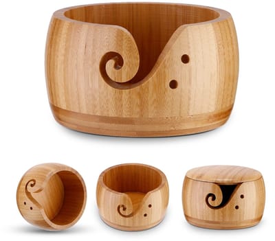 Dailygoods- Breigom Bamboe - Garenopbergkom met Deksel - Wolhouder - Organisator - Duurzaam - Milieuvriendelijk