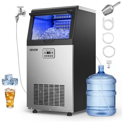 VEVOR Commerciële IJsmachine 54 kg/dag, IJsblokjesmachine met 14 kg ijsopslagcapaciteit, Roestvrijstalen IJsblokjesmachine met LED-display en zelfreinigende functie, Ideaal voor Restaurants, Cafés en Bars