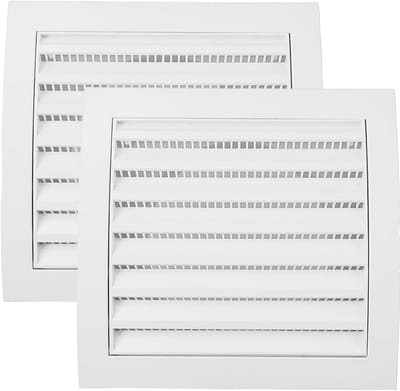 Set van 2 Ventilatieopeningen 10,5 cm – Wit Luchtrooster met Zwarte Jaloezie voor Buitenmuur en Badkamer Afzuiging
