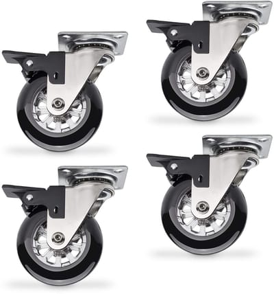 SOTECH 4 stuks Zwenkwiel Swift, zwart, diameter: 75 mm, met vastzetter, belastbaar tot 35 kg