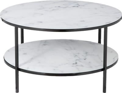Salontafel Emine Wit - Zwart - Metaal - Rond - 80x80cm - Hoogte 45 cm