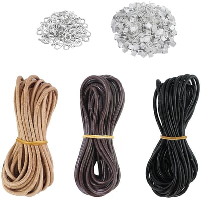 Dailygoods- Leren Koord 5 m x 2 mm - Set van 3 Rollen - Hoogwaardig Leer - Voor Sieraden - Doe-Het-Zelf Knutselen - Flexibel en Duurzaam - Sieraadkoord