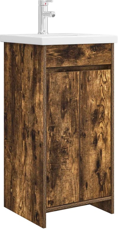 vidaXL - Badkamer - Vanity - met - Wastafel - Gerookt - eiken - 42 - x - 40 - x - 84,5 - cm