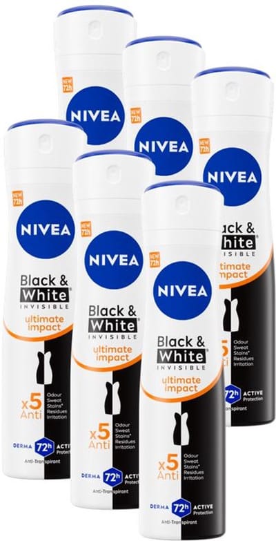 NIVEA Black & White Ultimate Impact Deodorant Spray - Anti-vlekken Deo - 72H Bescherming - Voordeelverpakking - 6 x 150ml
