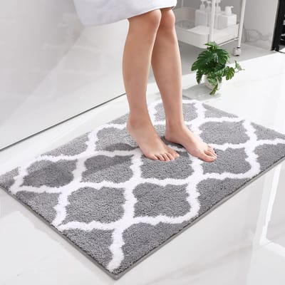 Badmat badkamerteppich wasbaar hoogpolig badtapijt pluizige microvezel badvoorlegger - 60 x 90 cm, grijs