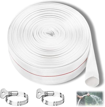 10 meter lange industriële tuinslang set met 2 roestvrijstalen verbindingen, vlakke afvoerslang voor dompelpompen, irrigatie en whirlpools