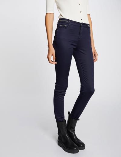 Morgan - Slim trousers with wet effect 212 Palona Navy - Maat : 44