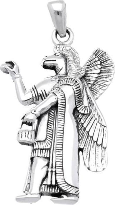 Zilveren Assyrische God Nisroch kettinghanger