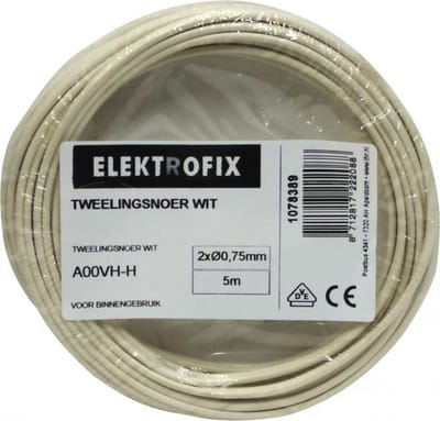 Elektrofix tweelingsnoer 2 x 0,75 mm wit 5 m