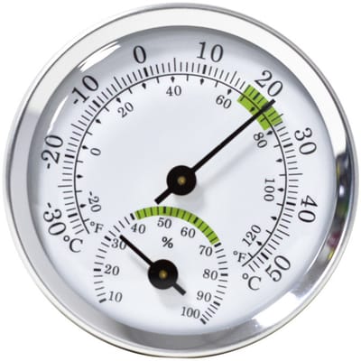 Geïntegreerde thermometer en hygrometer — hygrometer planten - hygrometer binnen - Analoge luchtvochtigheidsmeter — Batterijloze thermometer voor binnen en buiten — Geschikt voor huis, tuin en auto