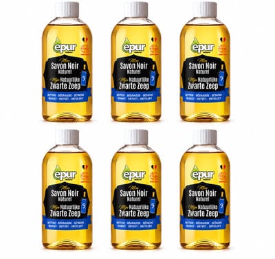 EPUR Natuurlijke Zwarte Zeep 750 ml - Set van 6 Flessen - Ecocert Gecertificeerd Savon Noir - Multifunctionele Ecologische Reiniger voor Vloer Tegels en Tuin - Ontvettend