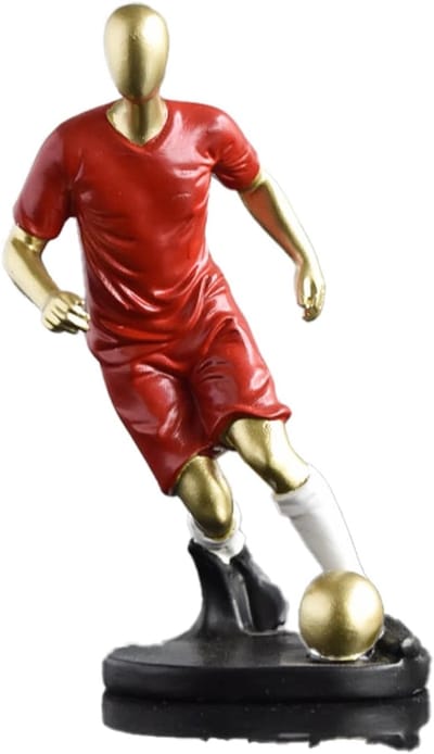Voetballer Beeldje - Miniatuur Sculptuur - Woonkamer Decoratie - Gouden Afwerking - 12.5 cm Hoog - Rood Goud