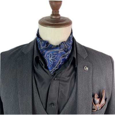 Stropdassjaal – Ascot – Sjaal Heren – Paisley Dessin – Donkerblauw