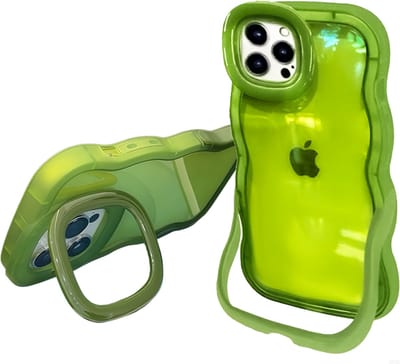 Hoesje voor iPhone 15, Dubbele Standaards Case, Wavy TPU Hose met Golfrand, Schattige Schokbestendige Hose voor Vrouwen-Transparant Design, Groen - Screenprotector