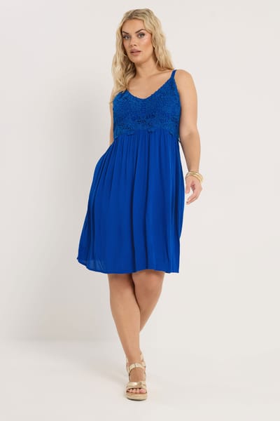 Yours Kobaltblauwe Gehaakte Minijurk Van Kreukelstof Size 50-52
