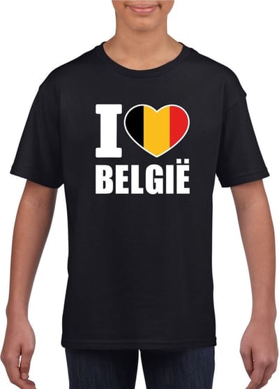 Zwart I love Belgie supporter shirt kinderen - Belgisch shirt jongens en meisjes 110/116