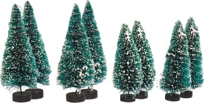 Rayher hobby kerstdorp boompjes/kerstboompjes - 8x st - 9-12 cm -miniatuur