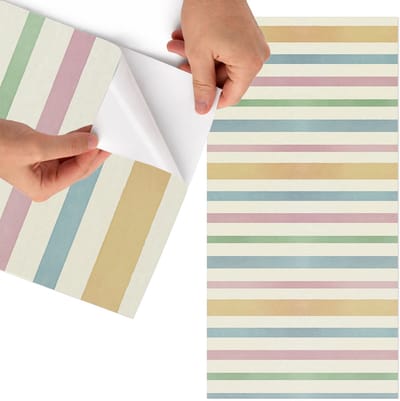 Tulup Meubelfolie - Pastelkleurige strepen Plakfolie Meubels - 65x130 cm - Beige Meubelfolie - Plakfolie Meubels - Retro Meubelfolie - Decoratiefolie Zelfklevend - Slaapkamer decoratie - Achtergronden en patronen