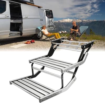 RV Stap - Vouwladder Camper - Gemakkelijk Instappen - Handmatige Bediening - 200 kg Draagvermogen - Aluminium