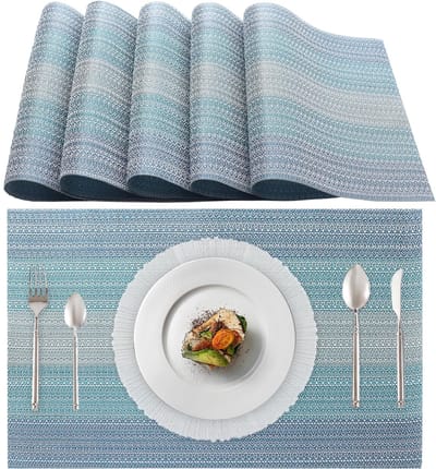Ynkkvre - Placemats - Antislip Placemat van Kunstleer - Waterafstotende Onderlegger - Onderzetter - Placemats kunststof - 6 Stuks - 45 x 30 cm - Gemêleerd Blauw
