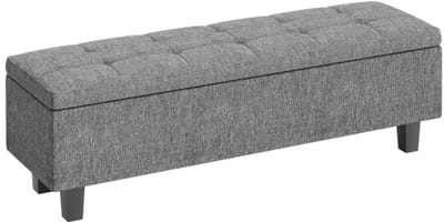 Moderne zitbank 138x40x45 cm donkergrijs linnen look, houten poten, gestoffeerde bank met opbergruimte