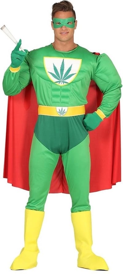 Marihuana man superheld verkleedkleding kostuum - voor heren - groen - carnaval - wiet 48/50