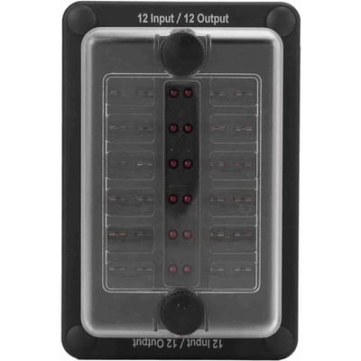 Boîtier de fusibles à 12 voies Étanche Boîte à fusibles ATO ATC Indicateur LED pour Voiture Bateau Marin Camping-car Camion black