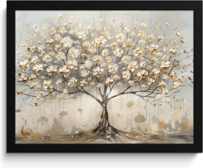 Poster in lijst - Fotolijst 40x30 cm - Posters - Boom - Beige - Goud - Verflook - Grijs - Posterlijst zwart - Decoratie - Wanddecoratie woonkamer - Muurdecoratie slaapkamer