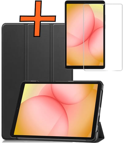 Hoesje - Geschikt voor Samsung Galaxy Tab A11 - Met Screenprotector - Trifold Bookcase - Hard Cover - Hardcover Book Case - Tablet Hoes - Zwart