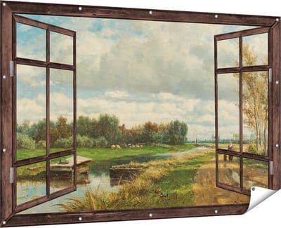 Gards Tuinposter Doorkijk Landschap in de Omgeving van Den Haag - Willem Roelofs - 180x120 cm - Tuindoek - Tuindecoratie - Wanddecoratie buiten - Tuinschilderij