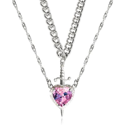 Hart en Zwaard Ketting - Koppel Kettingen - Verguld ROESTVRIJ STAAL Zirkonia Kristal Ring Armband Ketting Sieraden Set No box gray