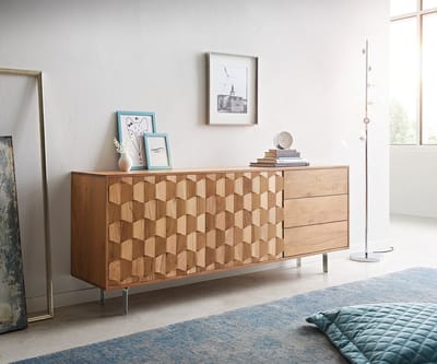 Ladekast Fevo Acacia Natur 175 cm 2 deuren 3 laden L-poot dressoir