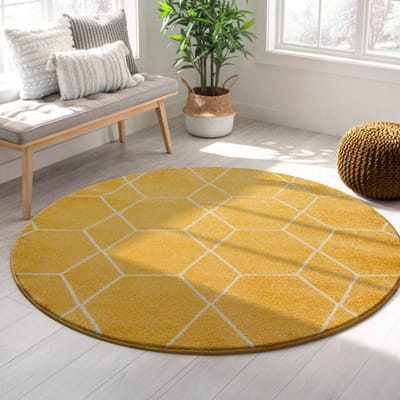 Muratap Trellis uni rond effen laagpolig vloerkleed modern 120 cm rond