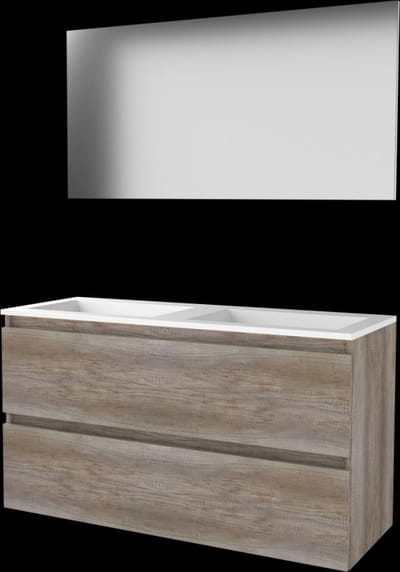 Basic-Line Basic 46 Badkamermeubelset - 120 x 46 cm - Greeploos - 2 Lades - Acryl Wastafel - Zonder Kraangat - Spiegel - Scotch Oak