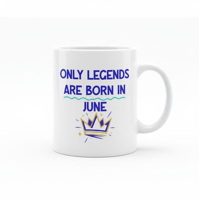Verjaardag Tekst Mok “Only Legends Are Born in June” – Kroon Grafisch Ontwerp – Perfect Cadeau voor Juni Verjaardag – 330 ml