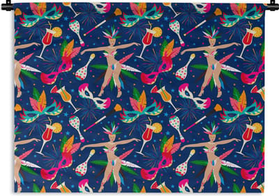 Wandkleed - Wanddoek - Carnaval - Brazilië - Patronen - 120x90 cm - Wandtapijt