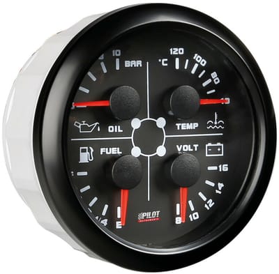 Pilot olie - temperatuur - brandstof - voltage meter 52mm - zwart