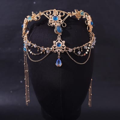 Rood Paars Druppel Kristal Lange Ketting Antiek Exotisch Etnisch Bruid Bruiloft Hoofddeksel Haaraccessoires voor Vrouwen Handgemaakte Haarsieraden black