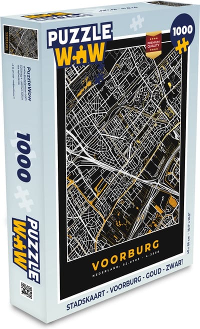 Puzzel Stadskaart - Voorburg - Goud - Zwart - Legpuzzel - Puzzel 1000 stukjes volwassenen - Plattegrond