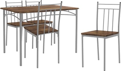 Eetset voor 4 personen 5-delig met eettafel en 4 stoelen bruin hout ML design
