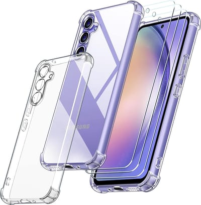 Hoesje geschikt voor Samsung A15 (4G/5G) transparant Anti Shock silicone hoesje Met gehard glas Screenprotector - 3 pack