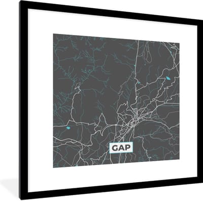 Fotolijst incl. Poster - Gap - Frankrijk - Plattegrond - Kaart - Stadskaart - 40x40 cm - Posterlijst