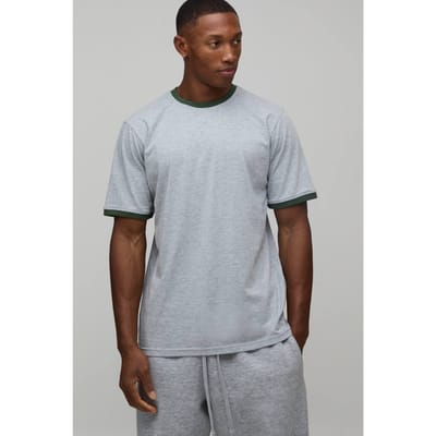 Regular Fit Ringer T-shirt Met Ronde Hals | Grey Marl | Size XS